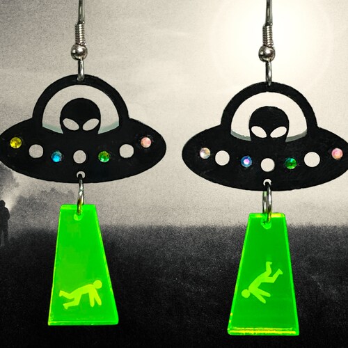 Weird Earrings UFO Earrings Alien Abduction Acrylic Laser Cut Etsy