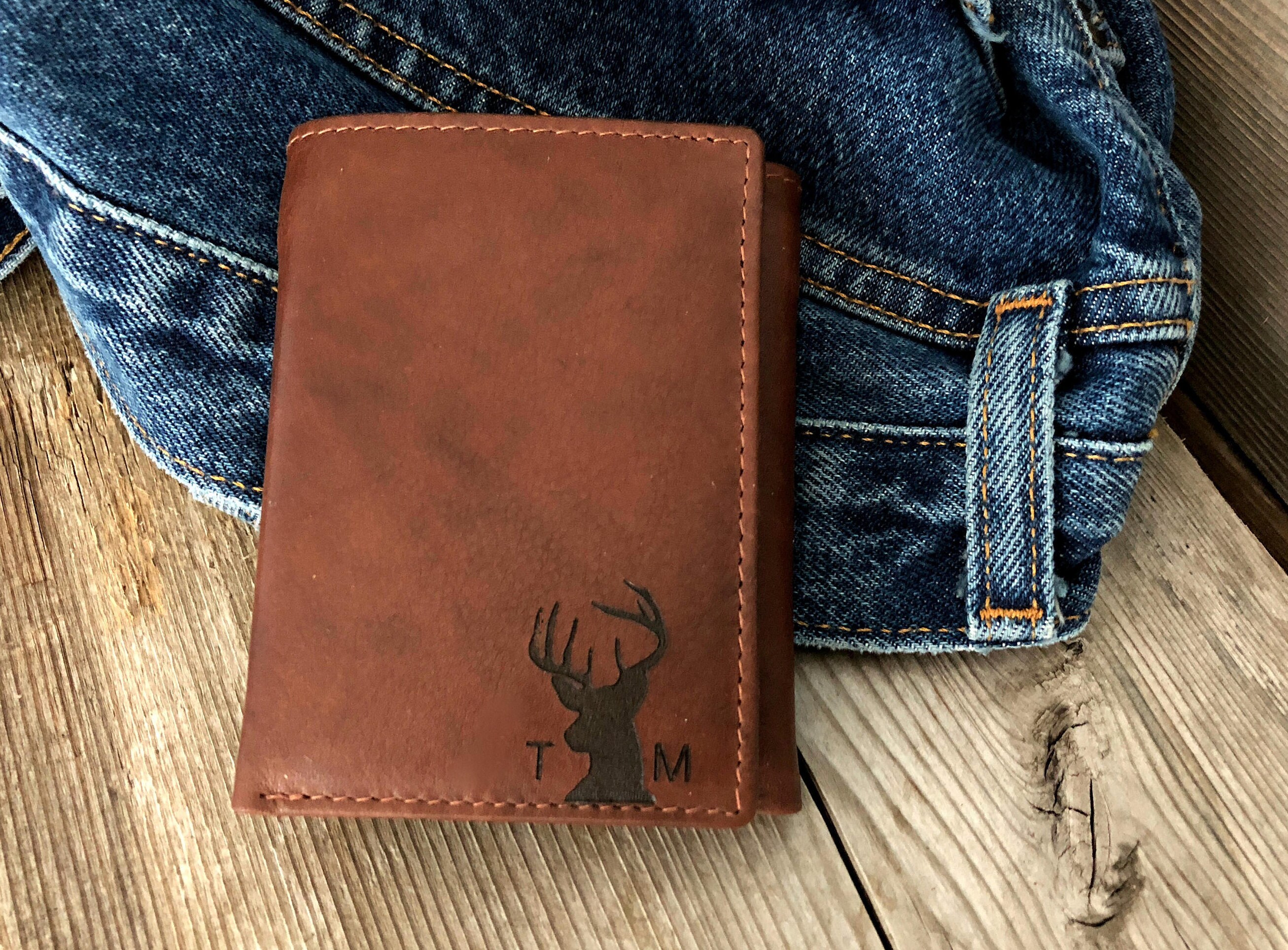 Personalized mens trifold wallet • trifold mens wallets • deer huntin…