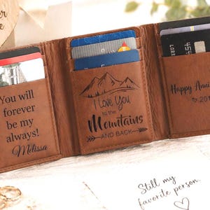 Trifold Leather Wallet Personalized with Monogram and Optional Custom Message Inside