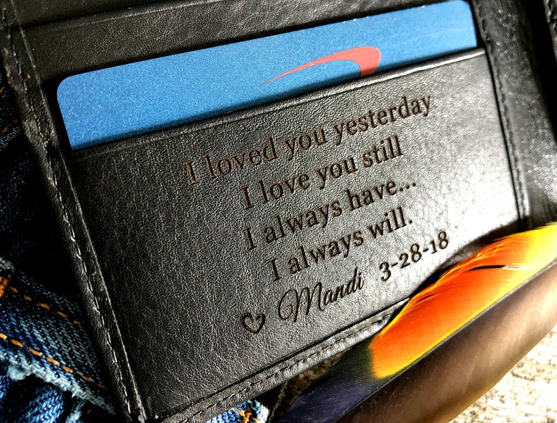 Leather wallet with money clip Its not flesh and blood but the hear that makes us father and daughter Love,enter name RFID engraving custom name or initials
