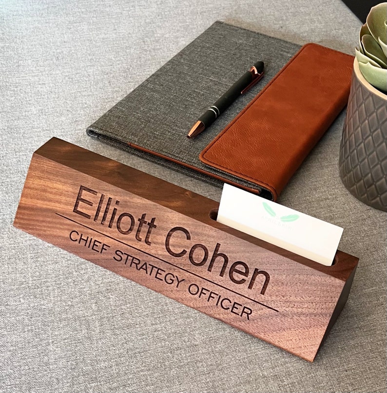 Desk Name Plate With Business Card Holder Etsy