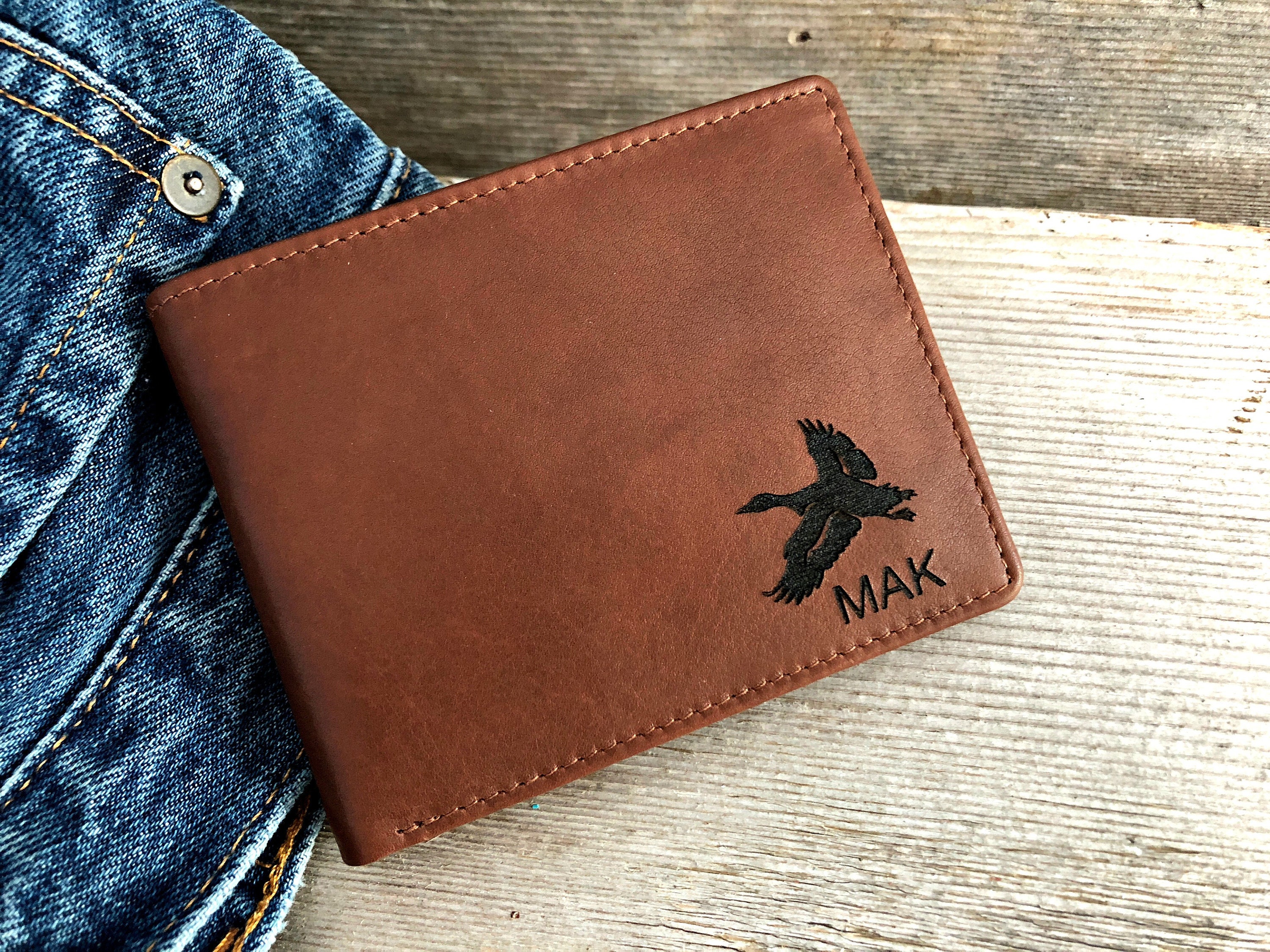 Leather Card Holder Wallet - Duck Hunt Green