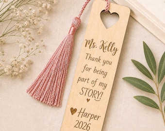 Personalized Wood Teacher Bookmark: Engraved Gift with Tassel