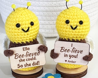 Personalized Crochet Emotional Support Gift, Handmade Bee with Positive Message, Graduation Gift