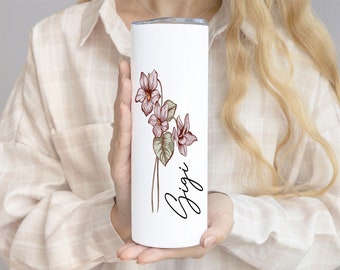 Birth Flower 20oz Tumbler, Custom Mother's Day Gift, Gift forGigi, Personalized Cup with Mom's Garden and Kid's Names