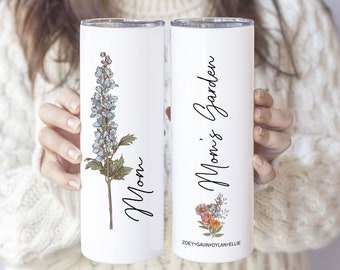 Skinny Tumbler Personalized with Birth Flower and Names, Custom Mother's Day Gift, Gift for Momma, Personalized Cup with Mom's Garden