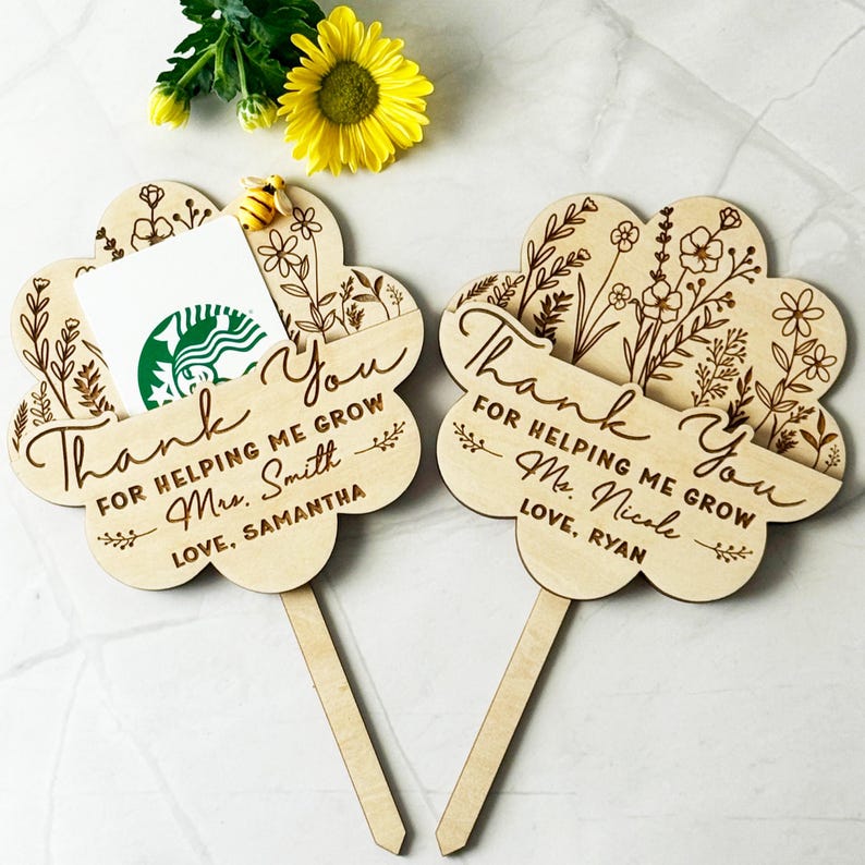 Teacher Gift Idea Card Holder Personalized Teacher Plant Sign Helping Me Grow