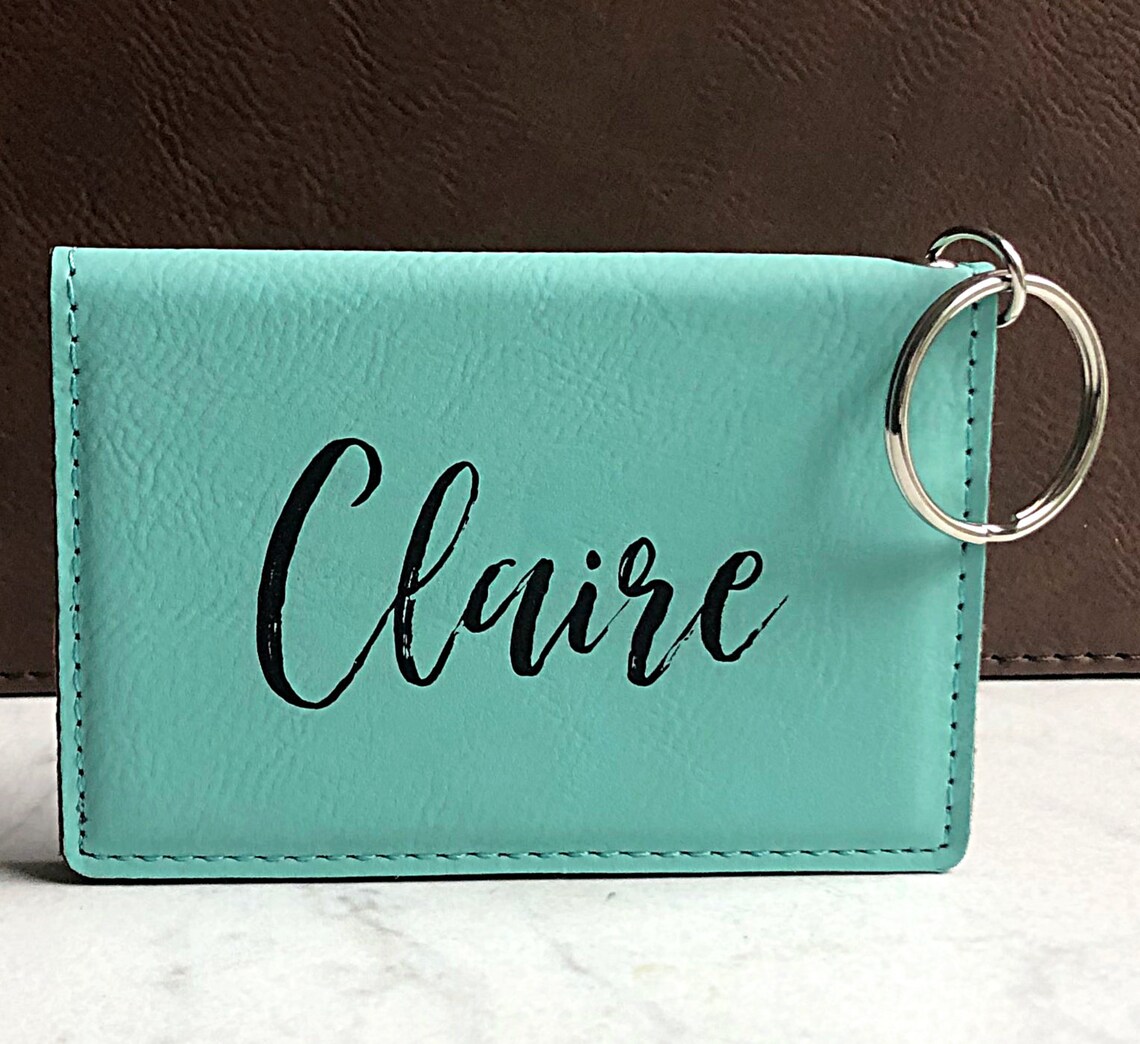 Personalized Keychain Wallet Custom ID Holder Leather Etsy