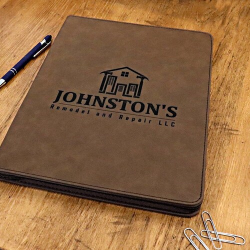 Personalized Padfolio Fathers Day Custom Logo Corporate Gift Job Promotion Husband Gift Personalized Zip Vegan Leather Portfolio