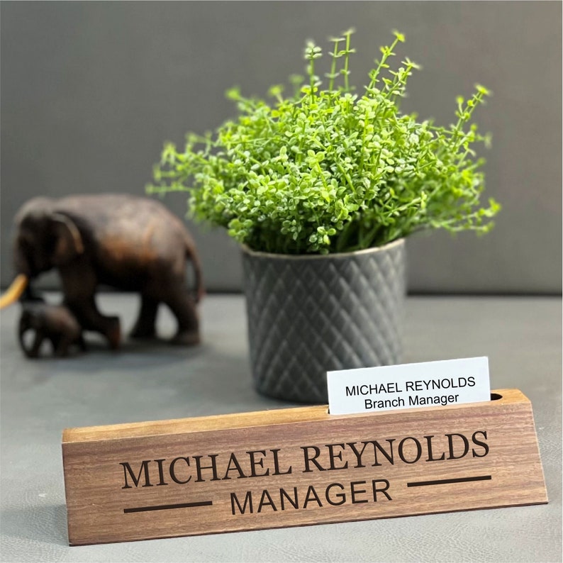 Desk Name Plate With Business Card Holder Etsy
