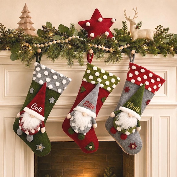 Christmas Stocking Personalized  Gnomes Elf