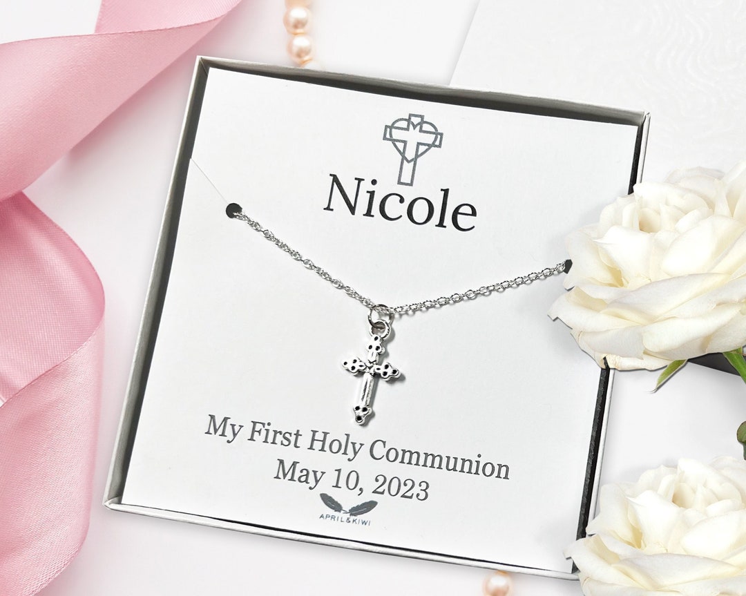 Holy Communion Cross Necklace Personalized Silver Cross for Etsy