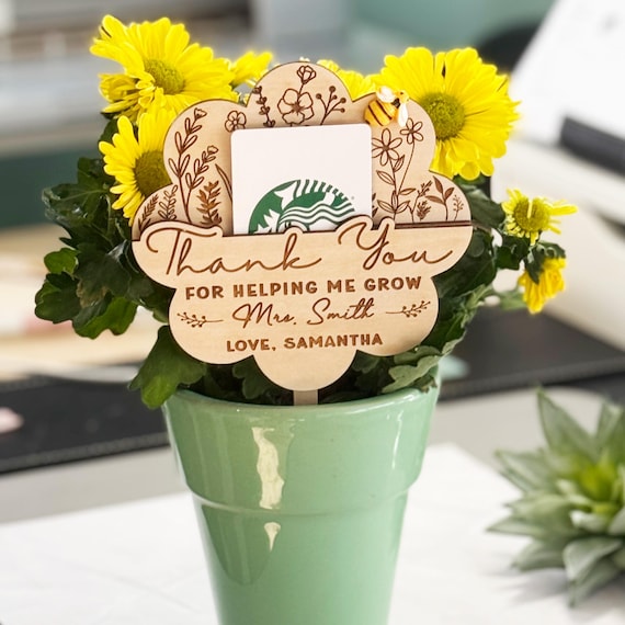 Teacher Gift Idea Card Holder Personalized Teacher Plant Sign Helping Me Grow Teacher Appreciation Week Thank You Gift Keepsake