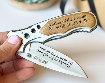 Navaja de bolsillo grabada: regalo para el padre del novio, recuerdo de boda personalizado