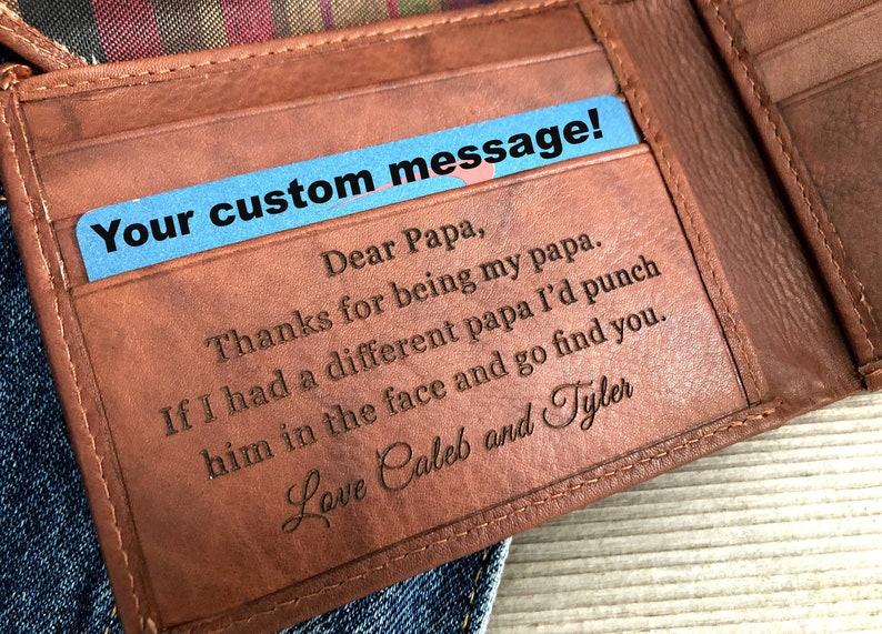 Personalized men's wallet custom engraved wallet personalized gift for dad, Fathers day gift monogram wallet Toffee 7751 image 2