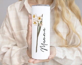 Birth Flower 20oz Tumbler, Custom Mother's Day Gift, Gift for Momma, Personalized Cup with Mom's Garden and Kid's Names