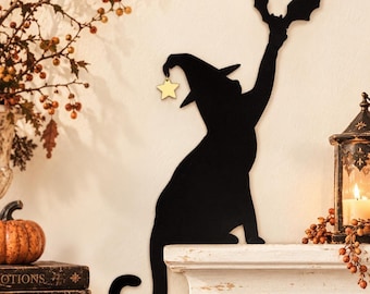 Witch Black Cat Door Topper  Cat Shelf Sitter Halloween Decor