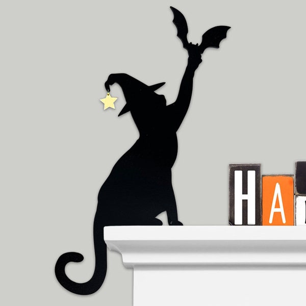 Witch Black Cat Door Topper  Cat Shelf Sitter Halloween Decor