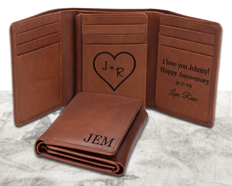 Mens Personalized Wallet Trifold Wallet Leather Wallet Etsy