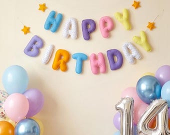 Vilt Happy Birthday banner, handgemaakte feestslinger, verjaardagsdecor, feest,