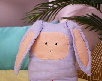 Neutral Linen Pillow •  Bunny Pillow •  Purple Linen •  Linen cushion • Baby room interior • Kids Room Décor • Nursery Pillow