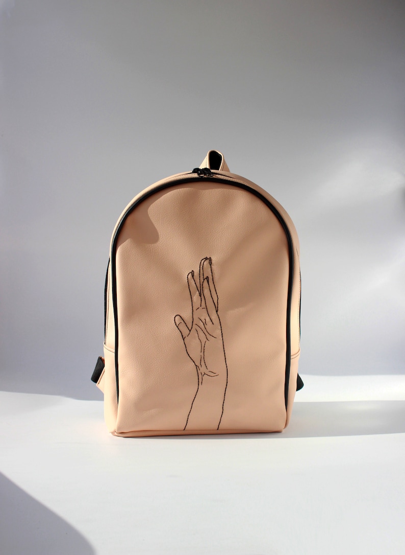 Woman backpack Rucksack, Faux leather backpack with illustration Vegan leather backpack