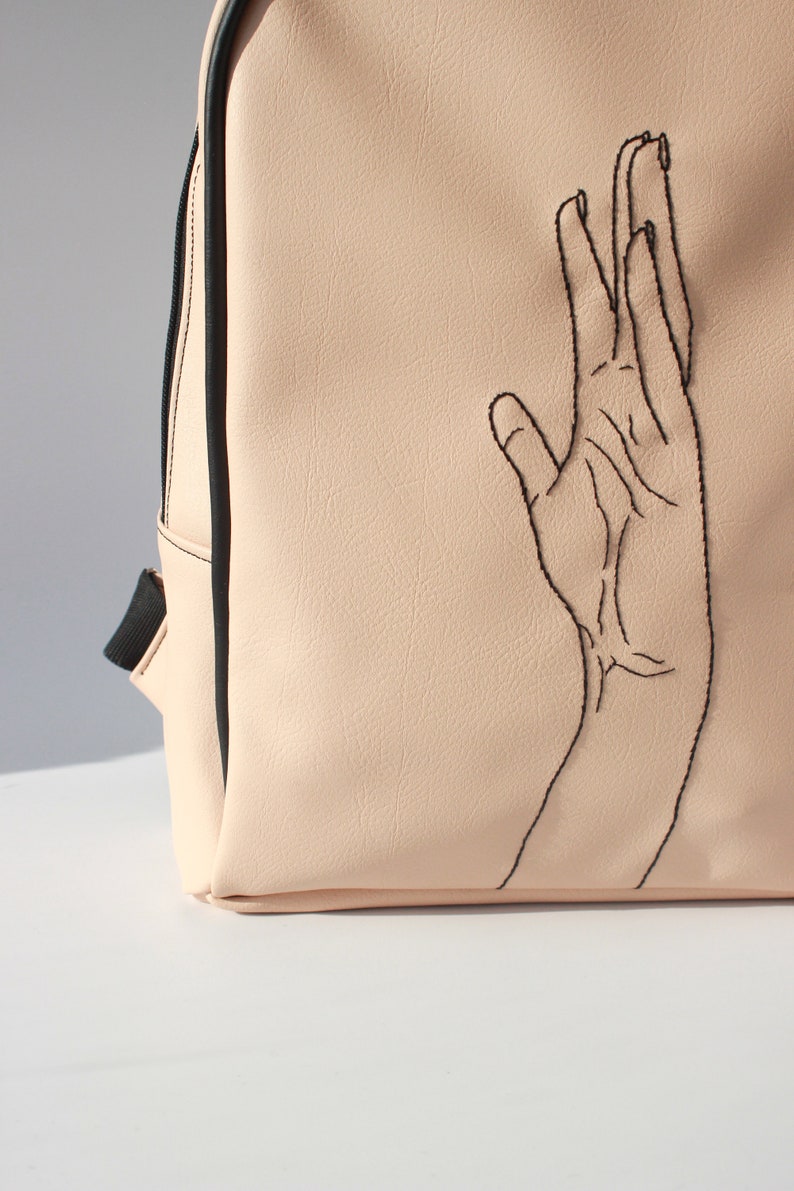 Woman backpack Rucksack, Faux leather backpack with illustration Vegan leather backpack