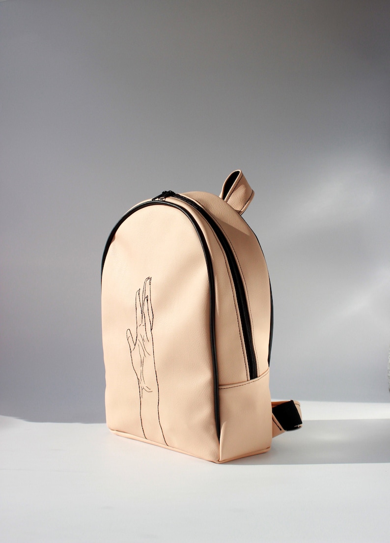 Woman backpack Rucksack, Faux leather backpack with illustration Vegan leather backpack