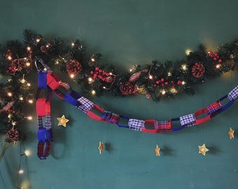 Guirnalda navideña de tela: cadena de papel de algodón hecha a mano, decoración navideña