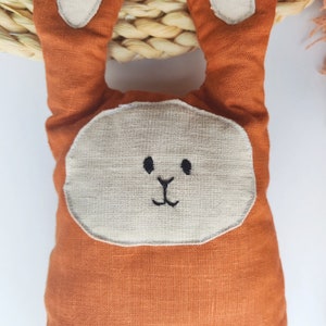 Handmade yellow linen cute bunny with embroidery image 3