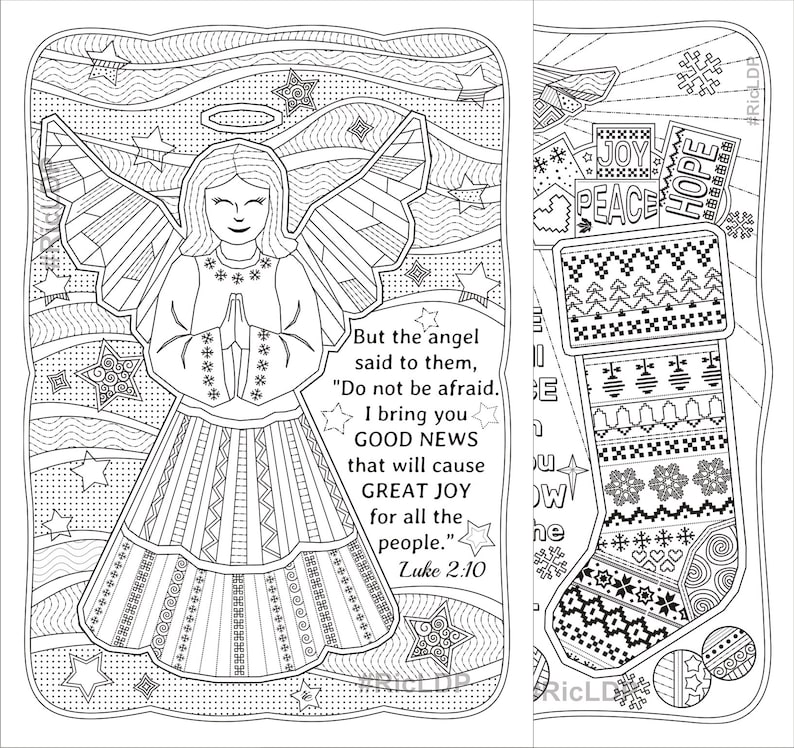 Two Christmas Coloring Pages Luke 2 10 and Romans 15 13 | Etsy
