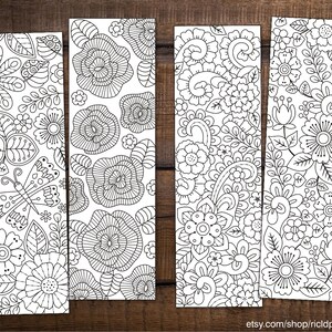 Set of 8 printable flower zen doodle bookmarks PDF download