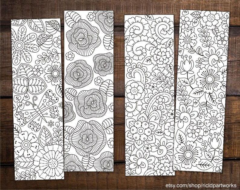 Set of 8 printable flower zen doodle bookmarks PDF download