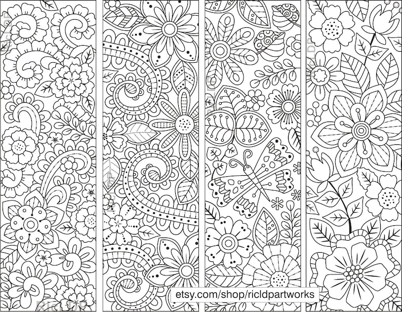 Set of 8 Flower and Leaves Zentangle Bookmarks Spring - Etsy