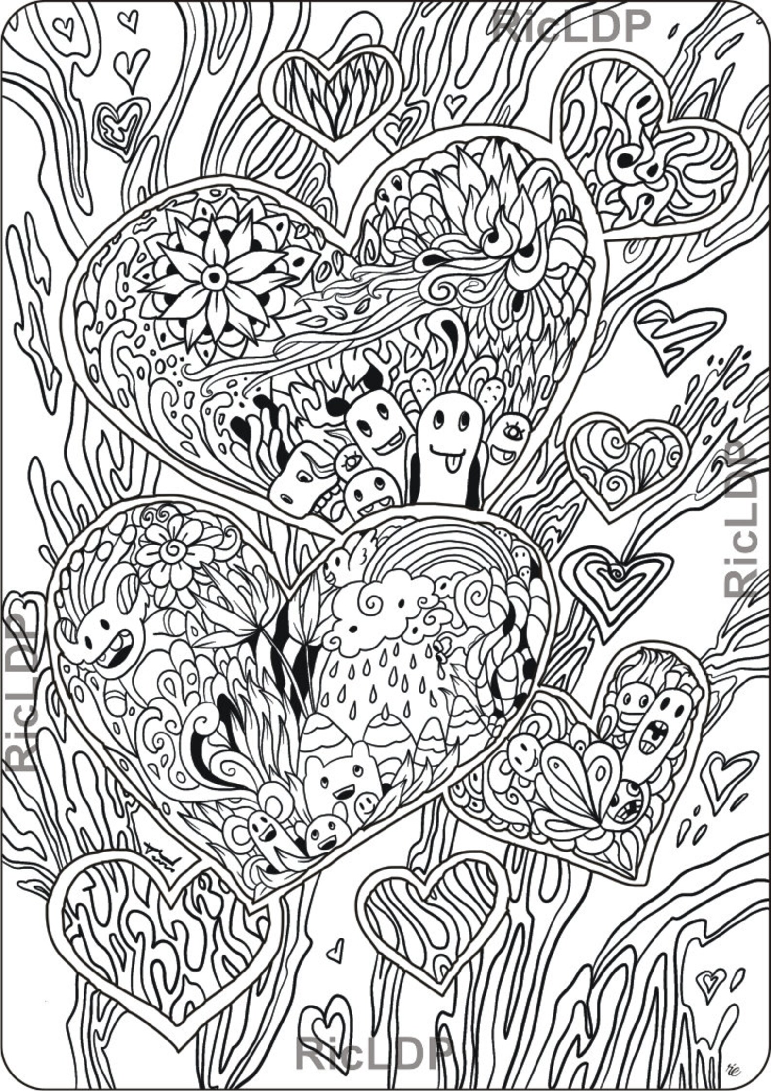 Hearts and Monsters Coloring Pages Cute Monster Doodles - Etsy