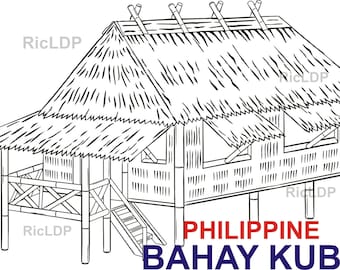 Philippine Nipa Hut - Coloring Pages - Bahay Kubo -  Native House - Bamboo - Stilt - Anahaw - Digital Download