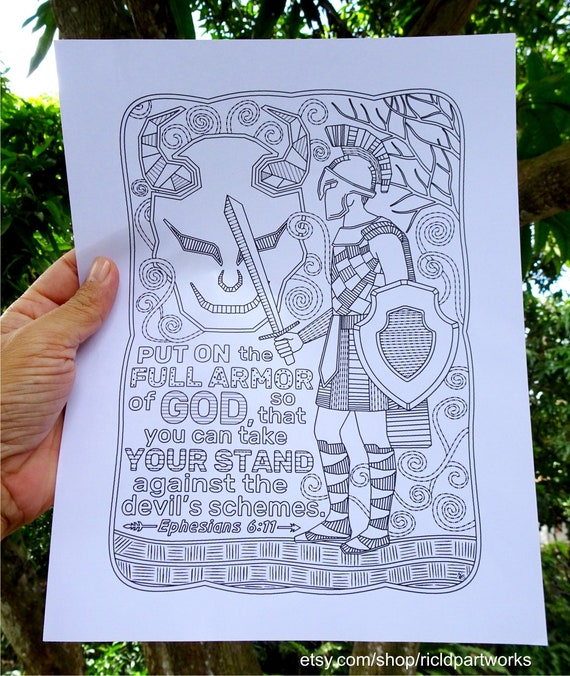 Two Bible Coloring Pages Ephesians 6 11 And 6 16 God S Etsy