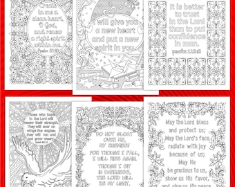 Bible Coloring Pages - Encouraging Scriptures -Psalm 51, Ezekiel 36 26, Psalm 118, Micah 7, Isaiah 40, Numbers 6 24 - Digital Download