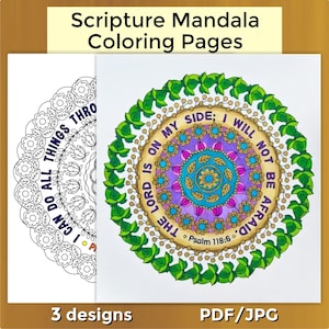2 Scripture Mandala Coloring Pages, Printable Bible Verse Art Sheet, Christian Daily Devotional Reflection Craft, Church Youth Gift, PDF