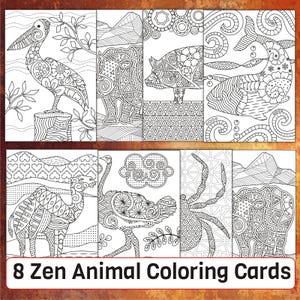 Zentangle Animal Coloring Cards, Printable Mindful Greeting Notes, DIY Flat Note Card Gift Pack, Adult Art Therapy Relaxation, PDF