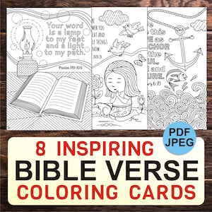 Colorable Set of 8 Bible Cards for Classroom & Sunday School – Printable Scripture Art: Jeremiah 29, Hebrew 6, Matthew 6, John 3, Psalm 119