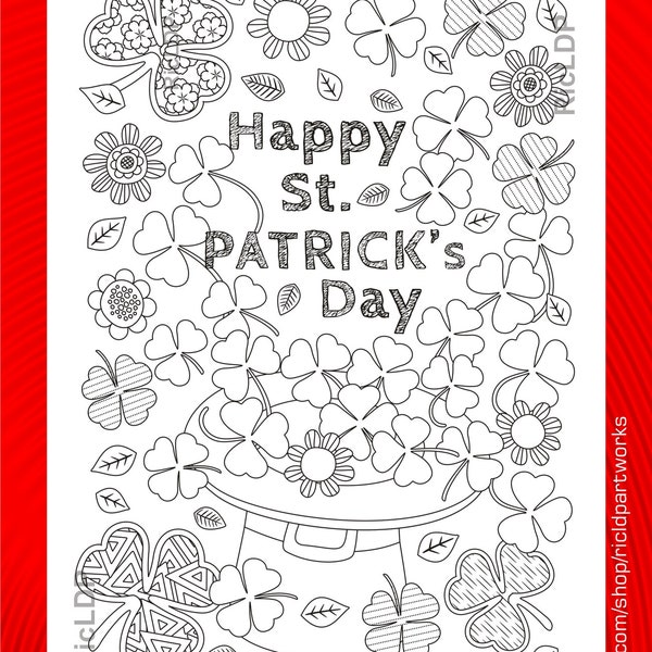 St. Patrick's Day Coloring Pages - Irish Blessings - Inspirational Sayings - Leprechaun, Clover & Flower Doodles - Digital Download