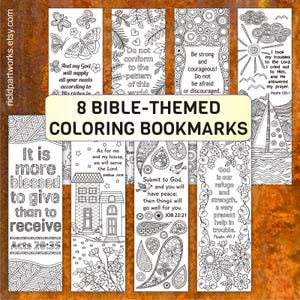 8 Bible Verse Coloring Bookmarks – Printable Scripture Art for Kids & Adults: Romans 12, Acts 20, Joshua 1 and 24, Psalm 46 and 120, Job 22