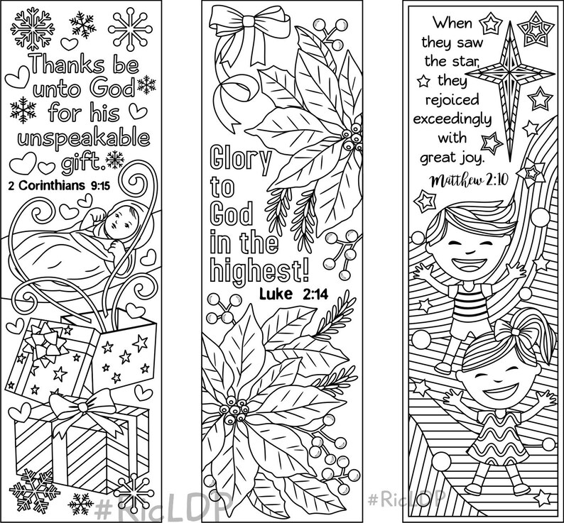 set of 9 christmas coloring bookmarks 6 with bible verses