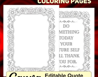 Customizable Floral Coloring Pages with Quotes – Printable Canva Templates