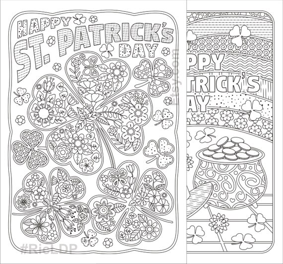 St Patricks Day Coloring Pages  Flowers and Clover Leaves