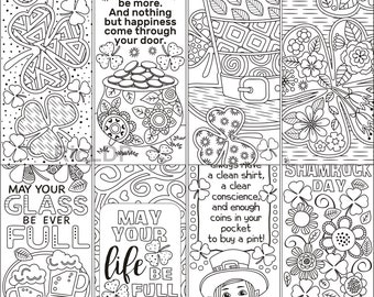 8 St. Patrick's Day Coloring Bookmarks Set S - Irish Blessings - Shamrock Flower  Doodles - Cloverleaf Drawings - Digital Download