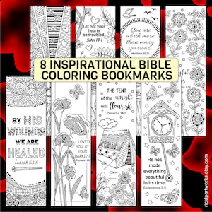 8 Inspirational Bible Coloring Bookmarks for Kids & Adults – Printable Bible Art: John 14, Ecclesiastes 3, Proverbs 14, Romans 5, Matthew 10
