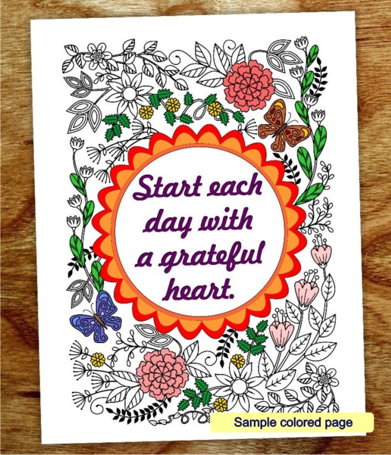 Start Each Day With a Grateful Heart Adult Coloring Pages Two Designs Thanksgiving Day Gratitude ...