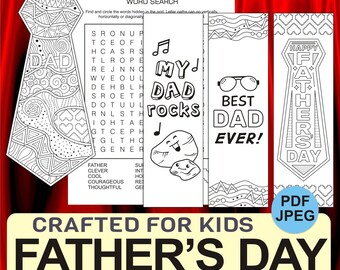 Father's Day Printable Bundle: Kids' Coloring Bookmarks & Activities (PDF/JPEG)